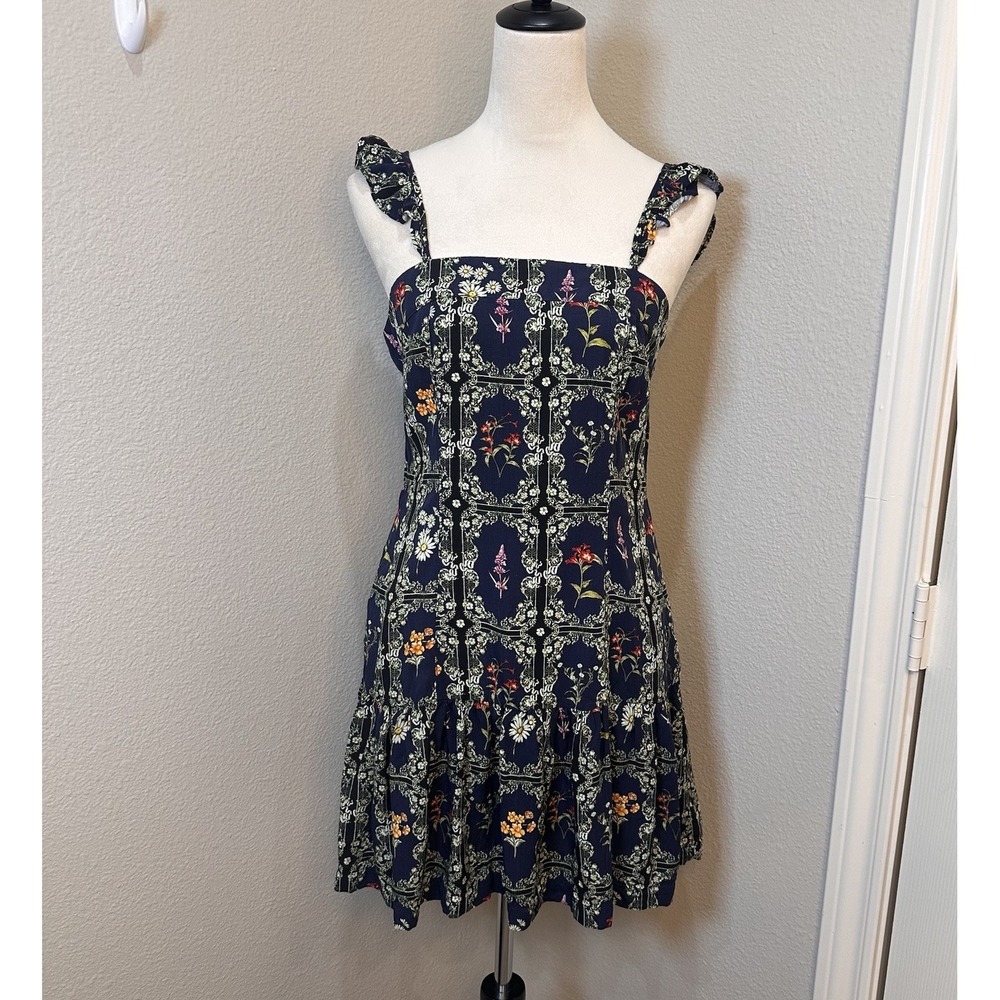 Agua Bendita x Target Dress Sm Navy Floral Ruffled Mini Boho Cottage Fairy Beach